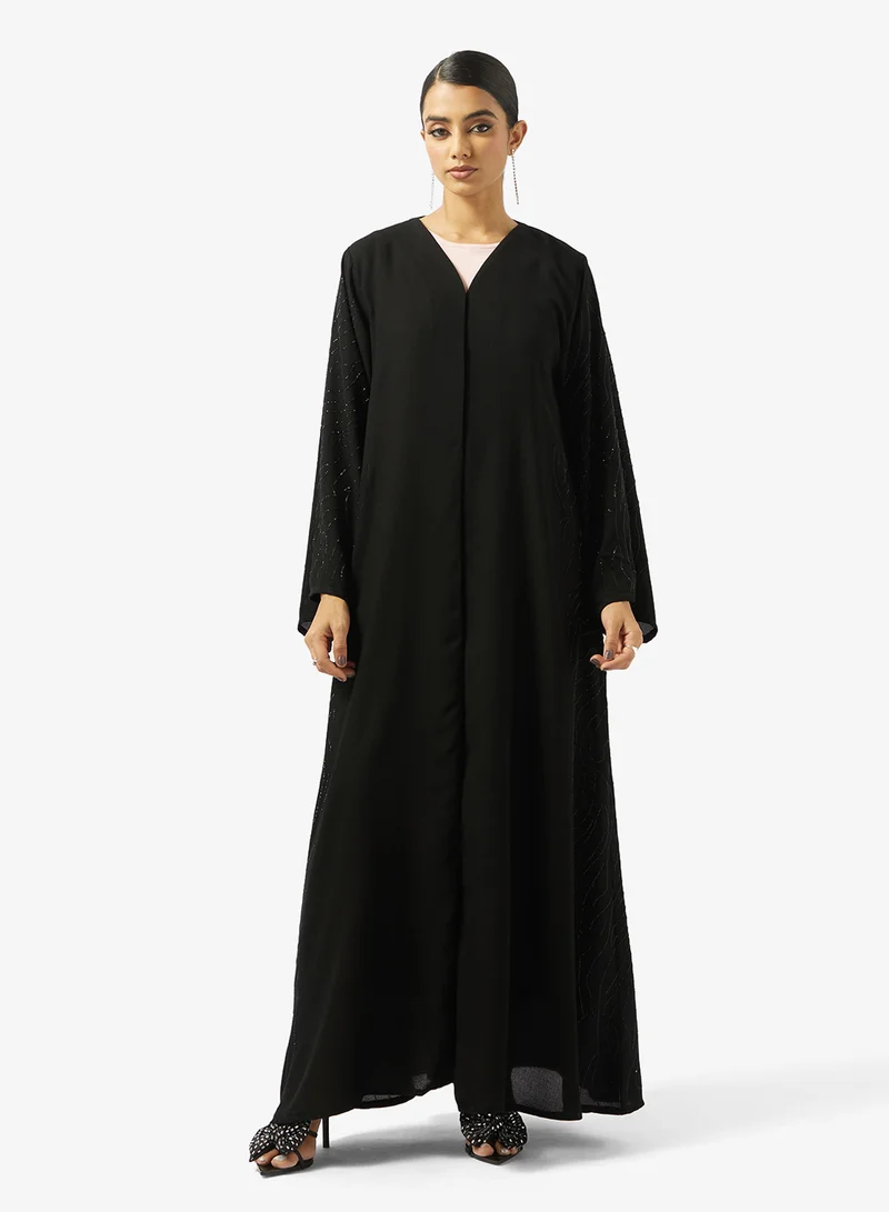 hayas closet  Black Embellished Abaya With Sheila for Women | Best Price UAE